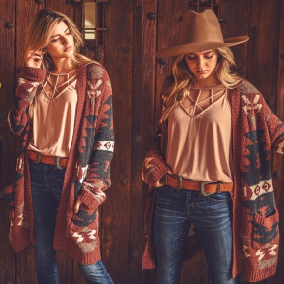 New Native Print Western Aztec Cardigan Sweater - Picture 6 of 10